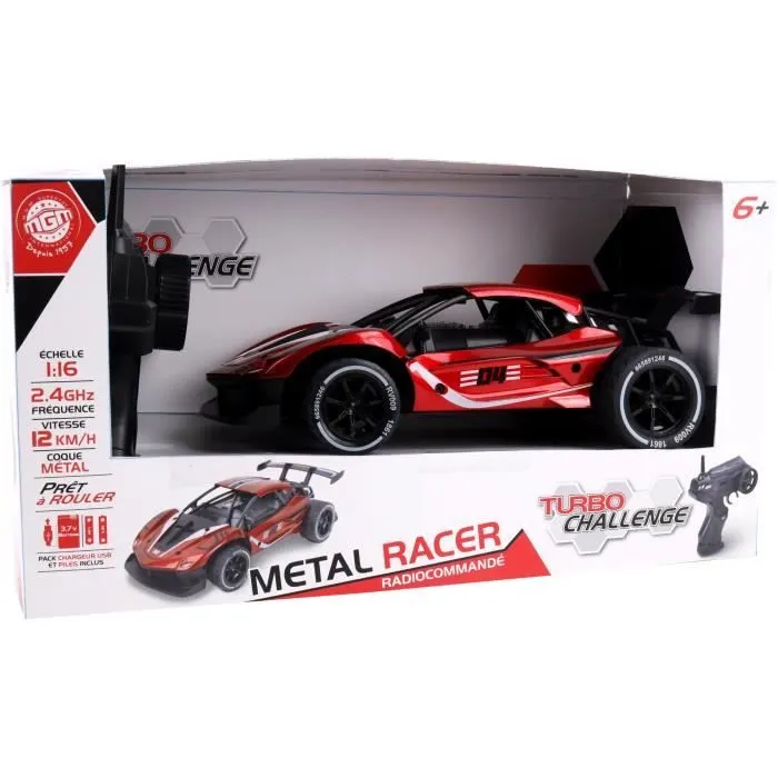 Voiture de course TURBO CHALLENGE - 2.4Ghz - Coque métal rouge - Rechargeable USB - 12 km/h-2