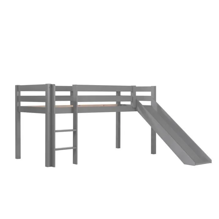 Lit mi-hauteur avec toboggan Astrid - VIPACK - Gris - 90x200 cm - Tente et sacs de rangement inclus-0