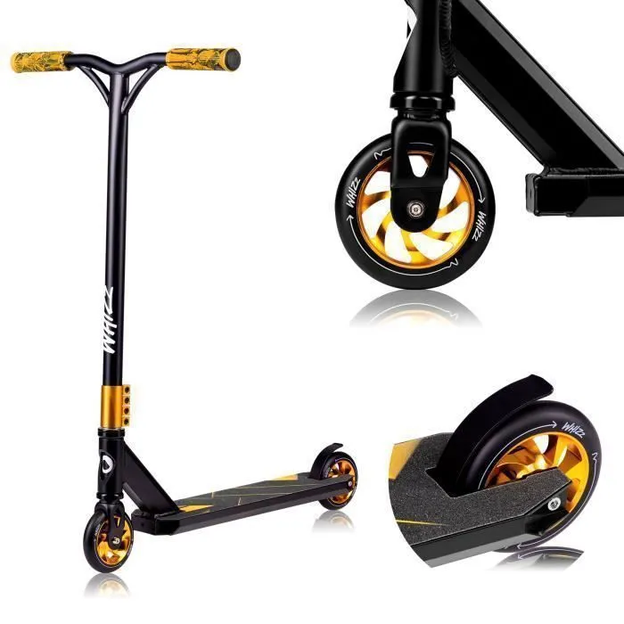 Trottinette acrobatique - LIONELO - Whizz - ABEC-9 - Guidon d'une seule pièce - Noir/Jaune-0