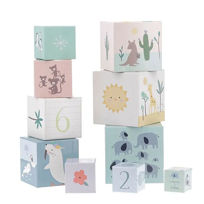 Cubes gigognes - Vilac - 7104 - Animaux du monde - 10 cubes - 87 cm de hauteur-0