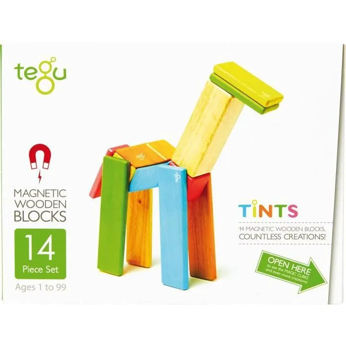 TEGU Tints 14 Pièces colorées - Blocs de bois aimantés - Jeu de construction-0