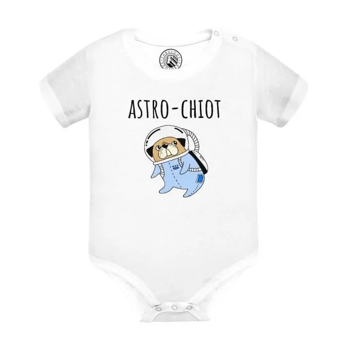 Body Bébé Manche Courte Blanc Astro Chiot Chien de Compagnie Dessin Astronaute-0