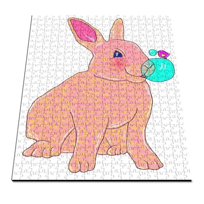 Puzzle Classique 500 pièces La Baleine - Collection de Créateurs - Lapin Rose et Petit Oiseau Violet Font un Concours de Bulles-2