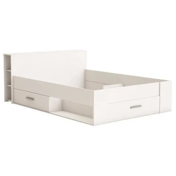 DEMEYERE Lit adulte contemporain blanc perle + tête de lit - l 160 x L 200 cm - OXYGENE-2