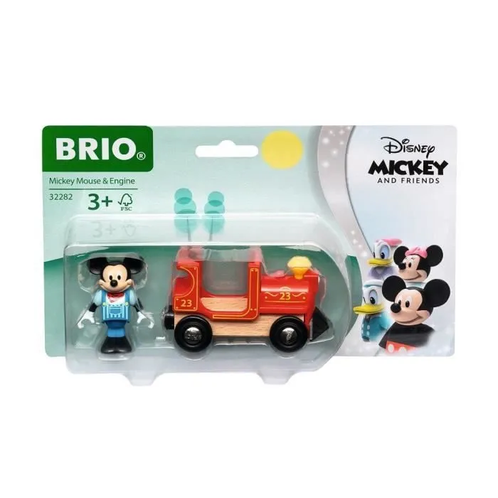 DISNEY Brio Mickey Mouse & Locomotive - Train sans pile pour circuit de train en bois - Ravensburger - Dès 3 ans - 32282-0