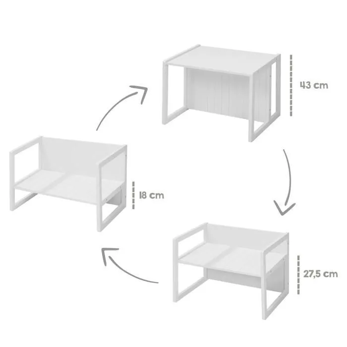 ROBA Banquette Enfant Réglable sur 2 Hauteurs d'Assise - Convertible en Table - Style Campagne - Blanc-2