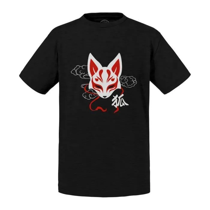 T-shirt Enfant Noir Kitsune Renard Japon Asie Culture Manga-0