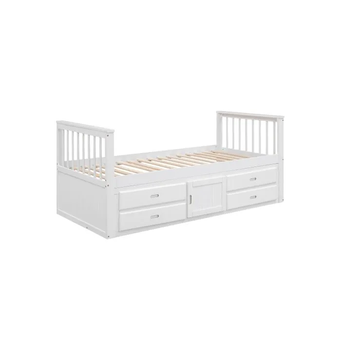 90x200 cm Lit podium, lit d'enfant, lit podium avec 4 tiroirs, avec armoire de rangement, blanc-5