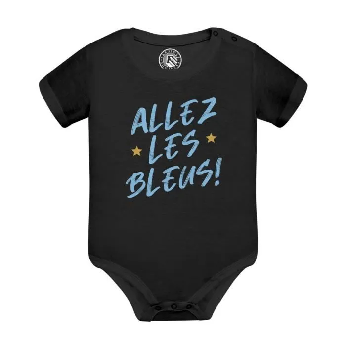 Body Bébé Manche Courte Noir Allez les Bleus ! Sport Foot France Team Football-0