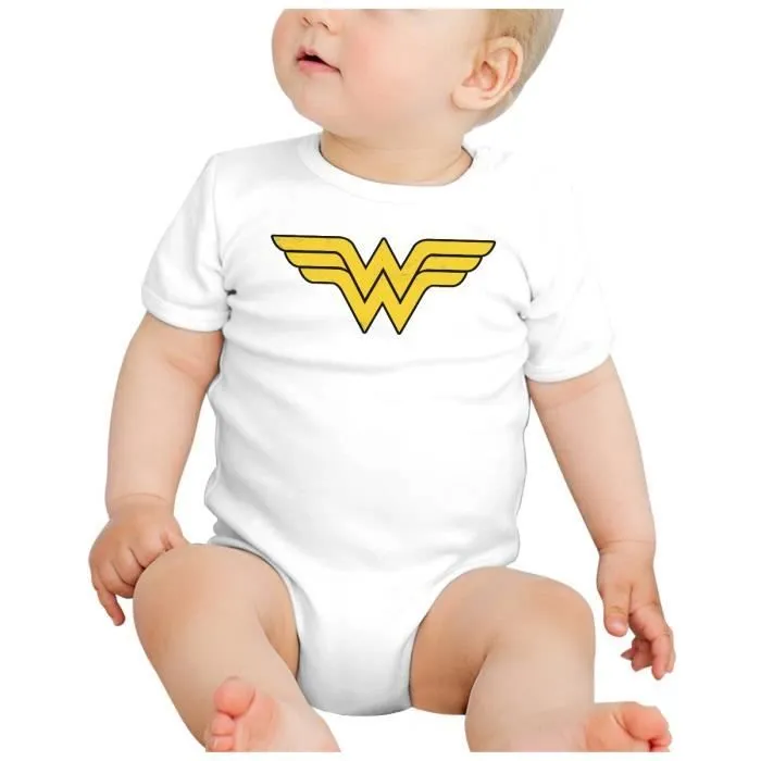 Body Bébé Manche Courte Blanc Wonder Woman Super Héros BD Film Geek-1