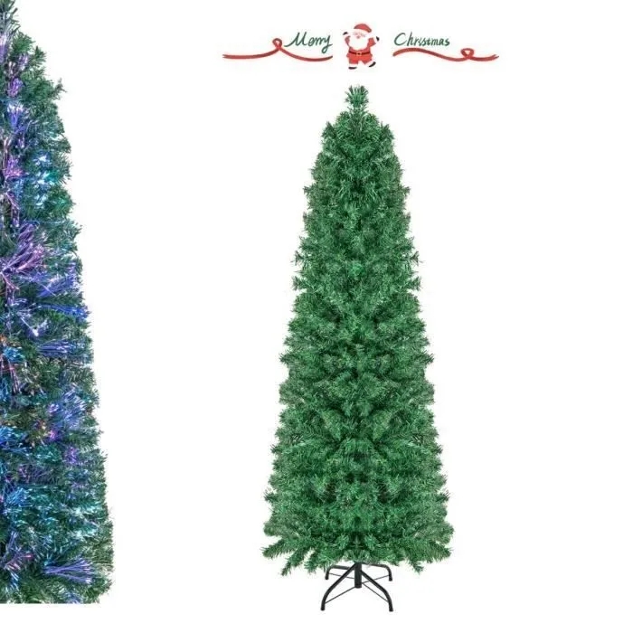 COSTWAY Sapin de Noël Artificiel 150 cm avec Fibre Optique Colorées 361 Branches PVC Forme de Crayon Décoration de Noël pour Maison-0