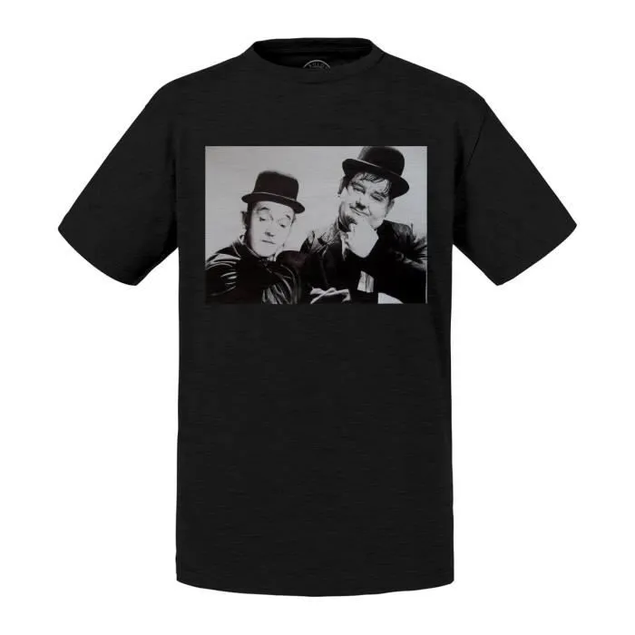 T-shirt Enfant Noir Laurel et Hardy Photo de Star Célébrité Vieux Cinéma Original 1-0