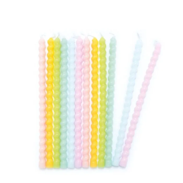 Bougies longues - Torsadées - Pastel - 12 cm - 12 pcs - Multicolore - Blanc-3