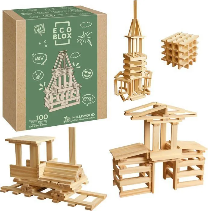 Jeu de construction - Milliwood - 100 éléments - Bois naturel - Jouet éducatif - Mixte-0