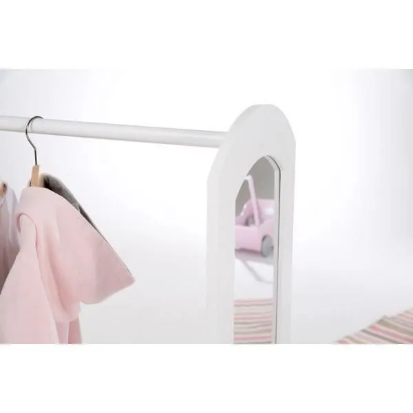 Porte Manteau Bébé avec Penderie - Étagères et Miroir - Bois Blanc laqué - ROBA-2
