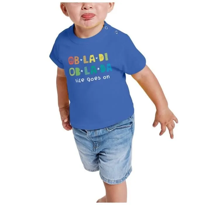 T-shirt Bébé Manche Courte Bleu Obladi Oblada Life Goes On Musique Hippie Chanson-1