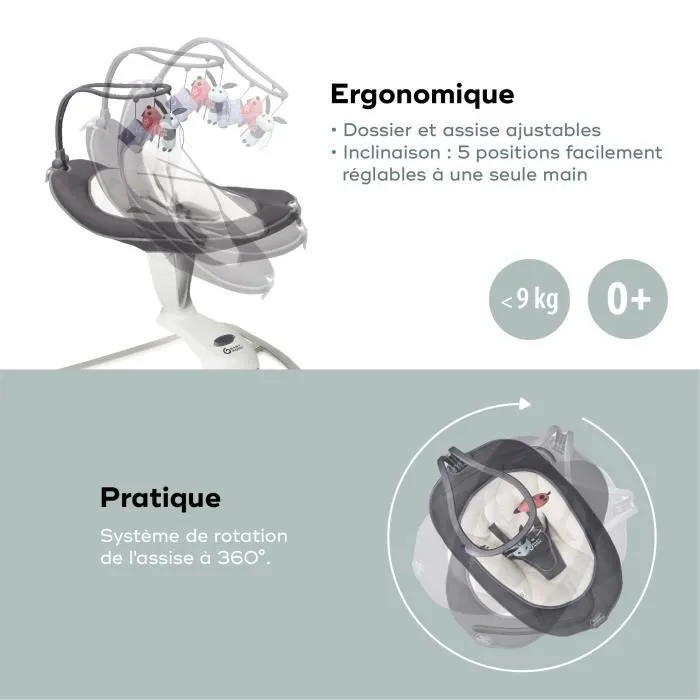 Babymoov Balancelle bébé électrique Swoon Motion, Assise à 360°, Zinc-3