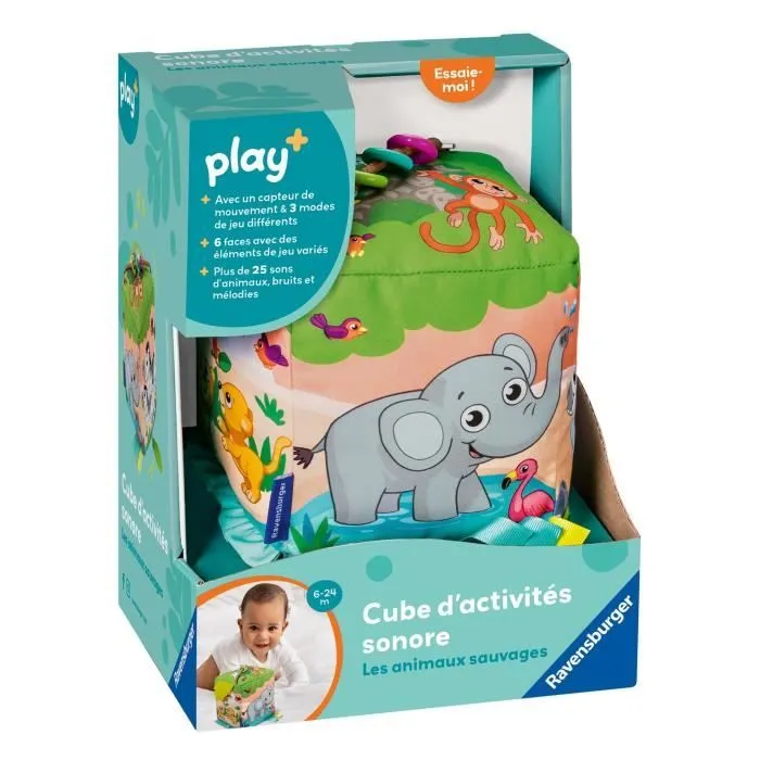 Ravensburger play+, Cube d'activités sonore - Les animaux sauvages , 0-12 mois, Premier âge, bébé-6