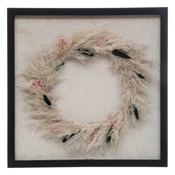 Déco murale "Fleurs séchées" en bois & roseau 55x55cm - Noir - Atmosphera createur d'interieur-0
