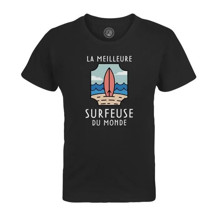 T-shirt Enfant Noir La Meilleure Surfeuse du Monde Surf Vacances Plage Sport-0