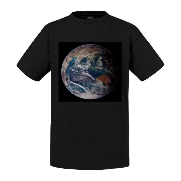 T-shirt Enfant Noir Terre Photo Satellite Planete Asie Australie Vue De L'Espace-0