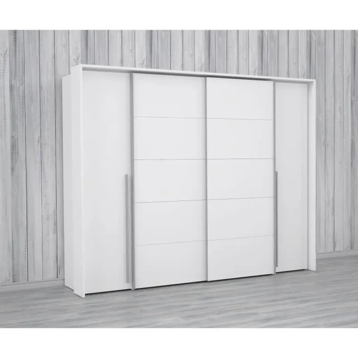 Armoire - Blanc mat - 2 portes battantes + 2 portes coulissantes - L 270,3 x P 61,2 x H 210 cm - NARAGO-1