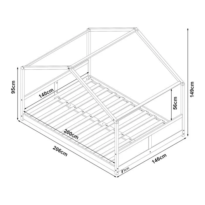 Lit cabane Simo avec matelas 140 x 200 cm blanc-3
