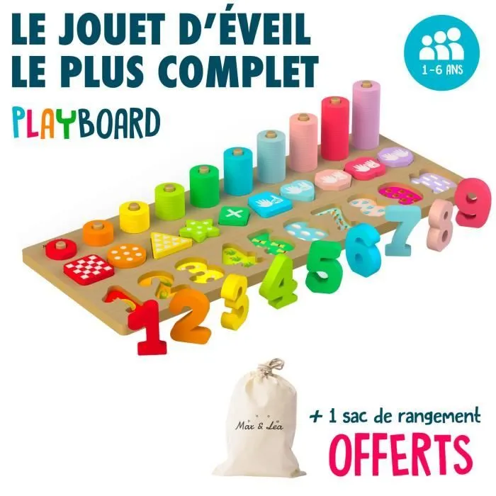 Jouet en bois Playboard - Max & Léa - Outil d'apprentissage complet 8 en 1-1