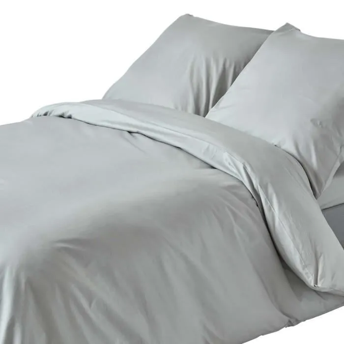 Parure de lit - Homescapes - Gris Argenté - 100% coton Egyptien 200 Fils - Housse de couette et taies d'oreiller-0