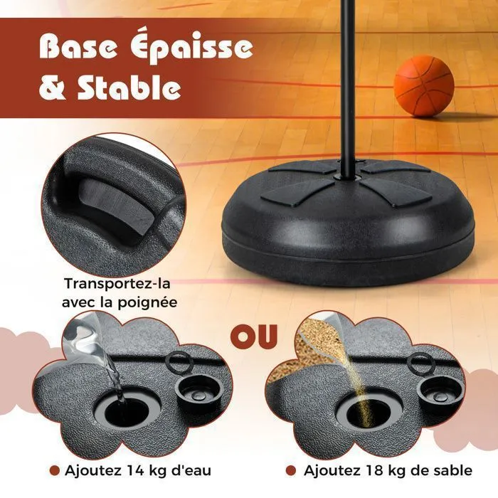 Panier de Basket-Ball sur Pied COSTWAY-2 en 1 Cible de Fléchettes-Hauteur Réglable 130-180cm-Panneau Double Face-Base Remplissable-3
