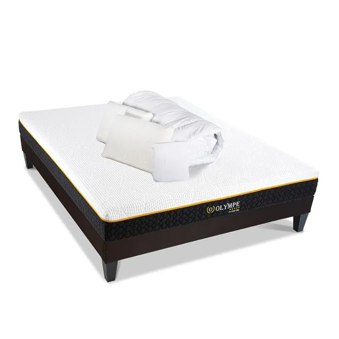 Pack Olympe 140x200 cm Matelas Mousse + Sommier Bois + Accessoires-0