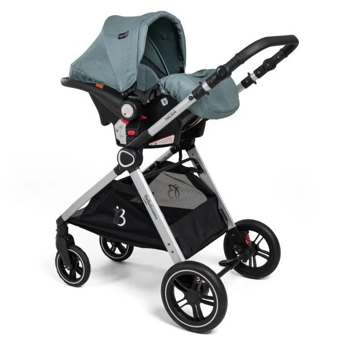 BEBELISSIMO - Poussette combinée trio 3 en 1 - siège auto 0m - nacelle - dès la naissance - jusqu’à 22kg - Nicea - vert-2