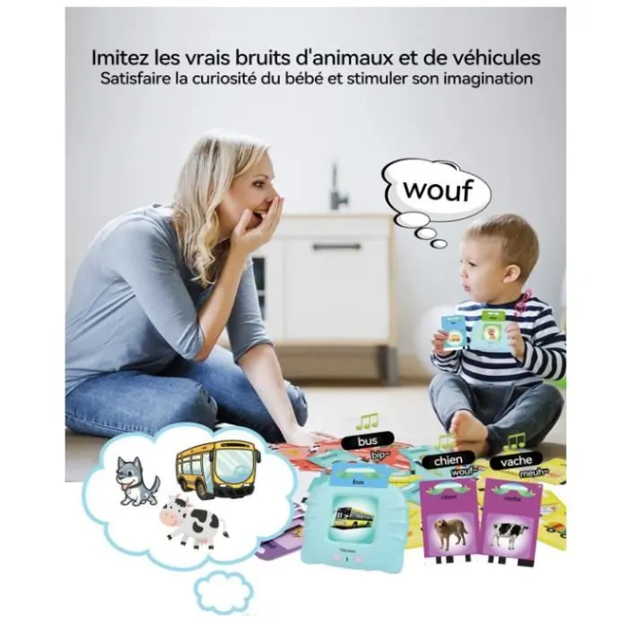 Cartes éducatives,Jouets éducatifs pour Jeunes Enfants de 1 à 6 Ans, Jouets préscolaires pour écouter 224 Mots (Bleu français)-1