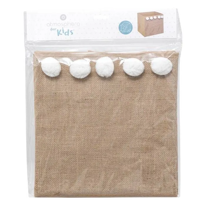 Panier de rangement en jute avec pompons - Atmosphera - Marron - 29 x 29 x 29 cm-1