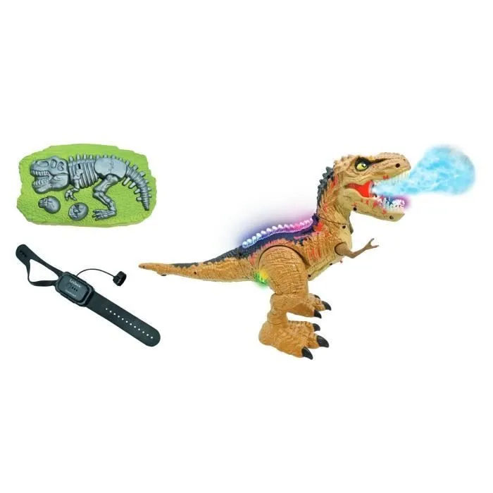 Robot télécommandé RC Tirex - Dinosaure cracheur de fumée avec effets sonores et lumineux-0