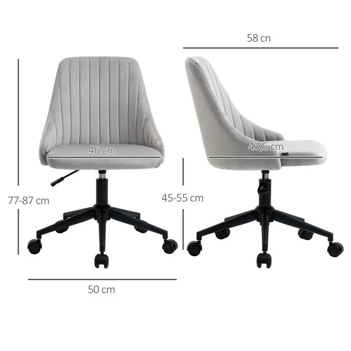 Vinsetto Chaise de bureau design contemporain pivotante 360° ergonomique dossier strié hauteur réglable revêtement velours gris-3