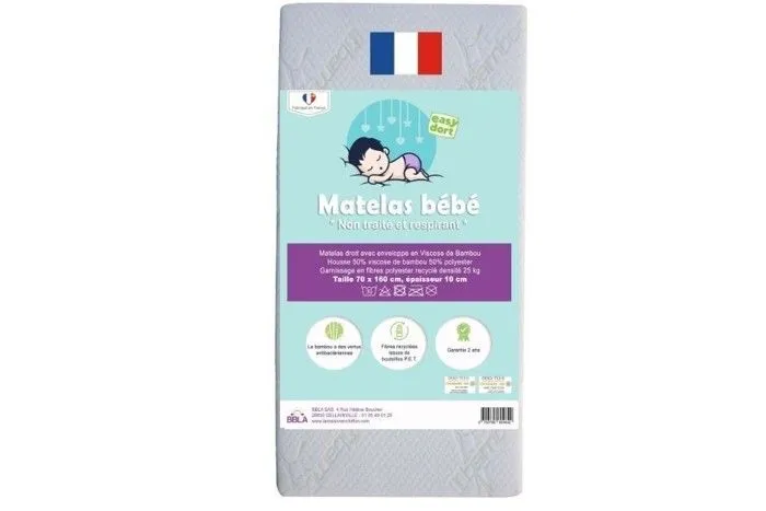 Easy Dort Matelas bébé 70x160 cm | Lit bébé | France | Anti bactérien | Été & Hiver | Double Face | Confortable | Bambou-0