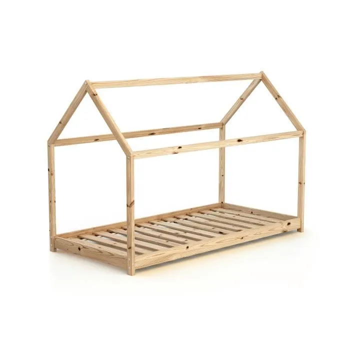 WEBABY - Lit bébé Cabane en bois - Brun - 90x190-0