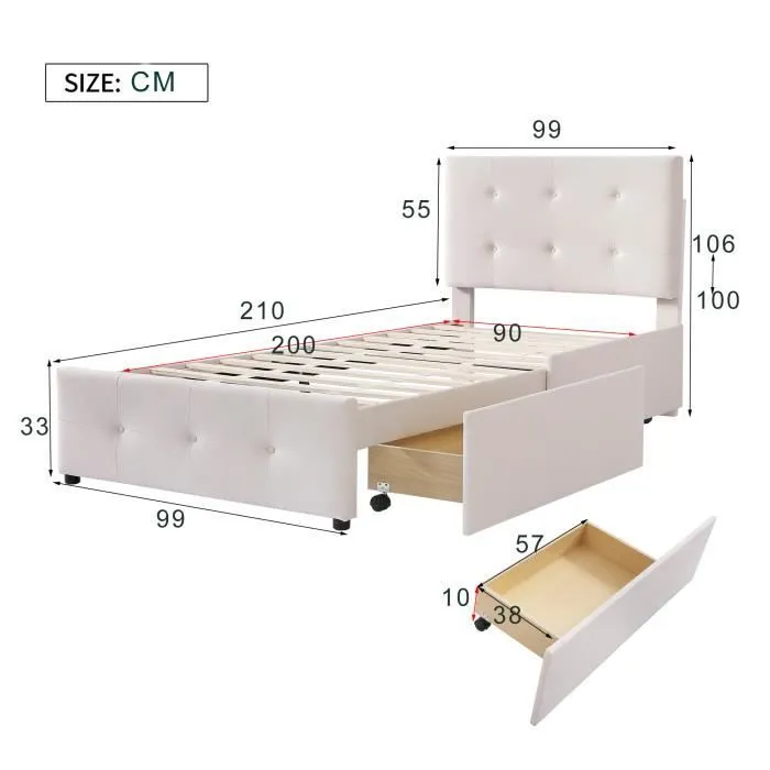 Lit simple pour adulte ou enfant 90 x 200cm 1 place, Style scandinave (sans matelas) RUIDA-2