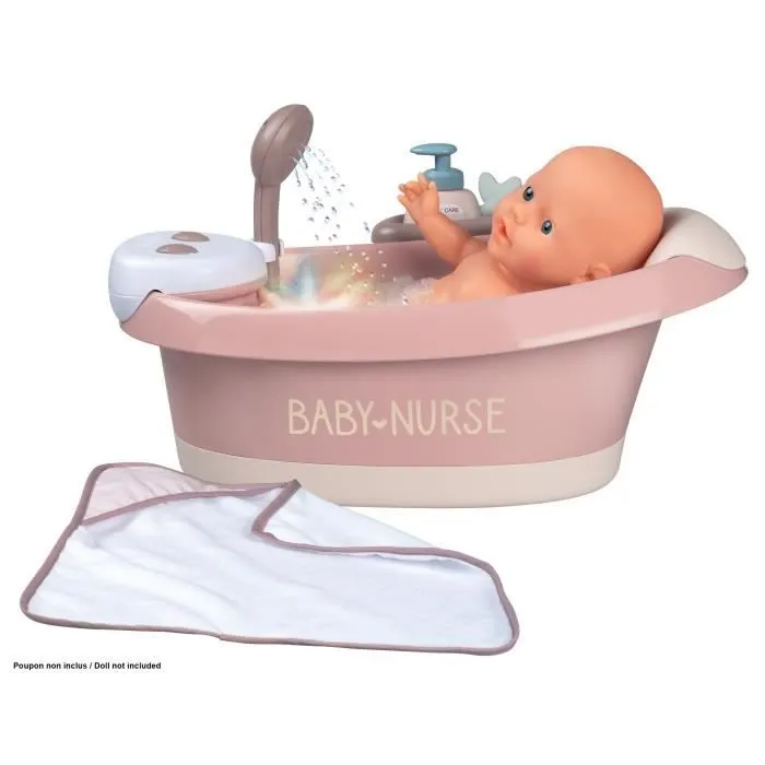 Baignoire balnéo pour poupon jusqu'à 42 cm - Smoby Baby Nurse - Jets d'eau et bulles - Lumières LED - Fabriqué en France-0