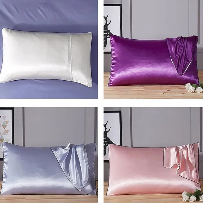 Taie d'oreiller - Non spécifié - Carré - Soie Mûrier - Couleur Rose - Lavable-3