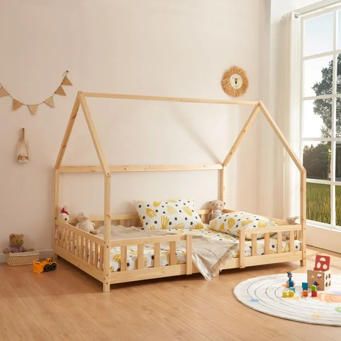 Lit d'Enfant Design Forme Maison Sisimiut Pin 200 x 140 cm Naturel-0