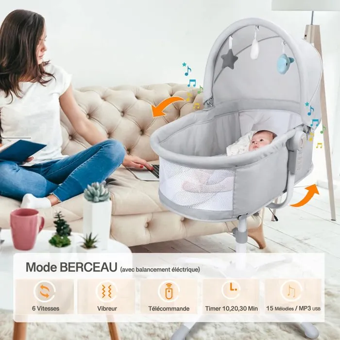 LOUNA multifonction 4 en 1 : BERCEAU, BALANCELLE ELECTRIQUE, CHAISE HAUTE TRANSAT.-2