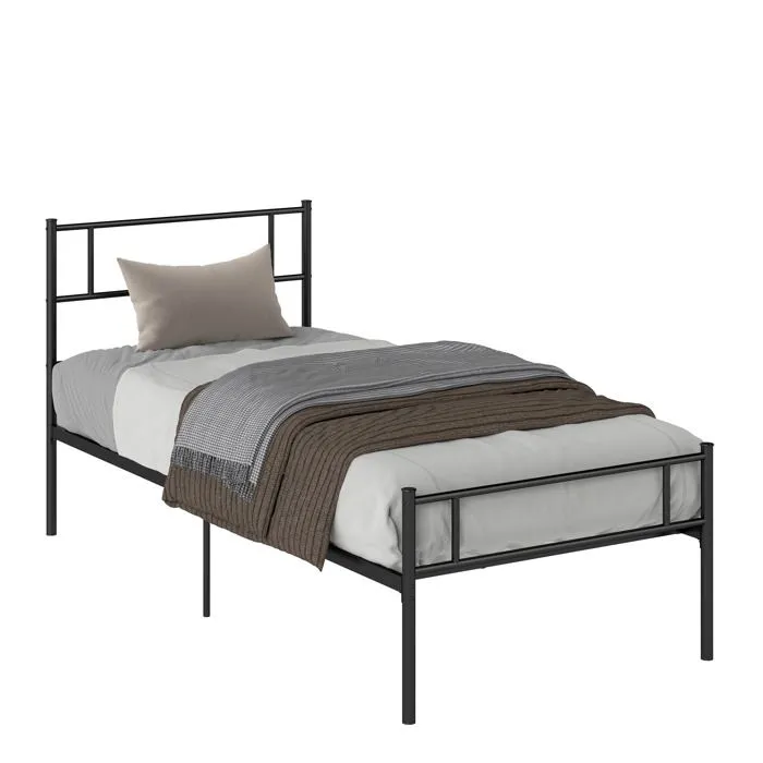 Cadre de lit simple 90 x 190 cm - HOMCOM - sommier à lattes en acier, tête de lit et pied de lit - hauteur 31 cm rangement sous lit-0