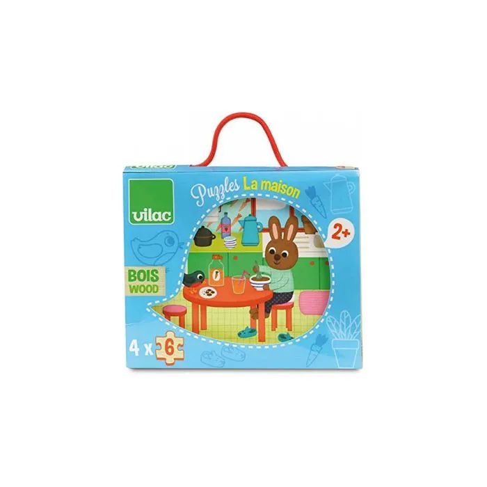 Puzzles en bois pour enfants - VILAC - Maison du lapin - 4 puzzles de 6 pièces - Thème Animaux-1
