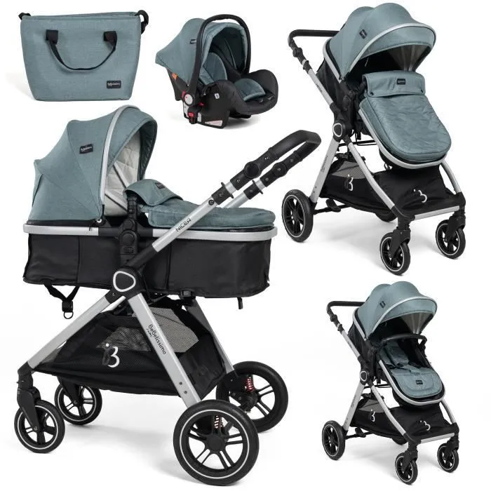 BEBELISSIMO - Poussette combinée trio 3 en 1 - siège auto 0m - nacelle - dès la naissance - jusqu’à 22kg - Nicea - vert-0