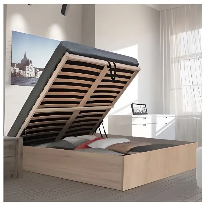 Lit coffre BILBAO 140x190 cm + sommier / chêne blanchi-0