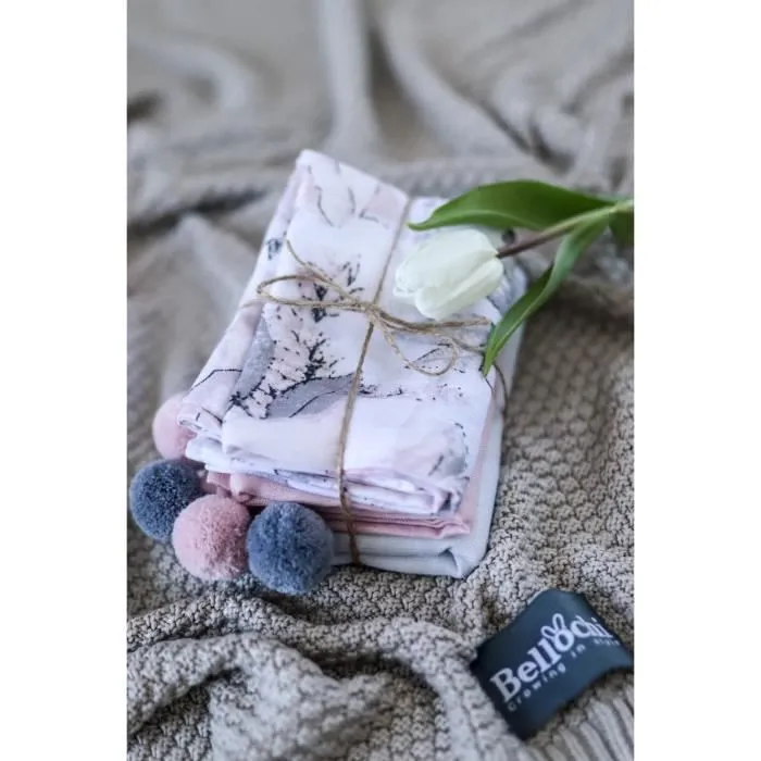 Bellochi Lot de 3 Langes Coton Bébé avec Pompon - Lange Multifonctionnel pour Fille et Garçon - 100% Coton Doux - 60x80 cm - Gris-3