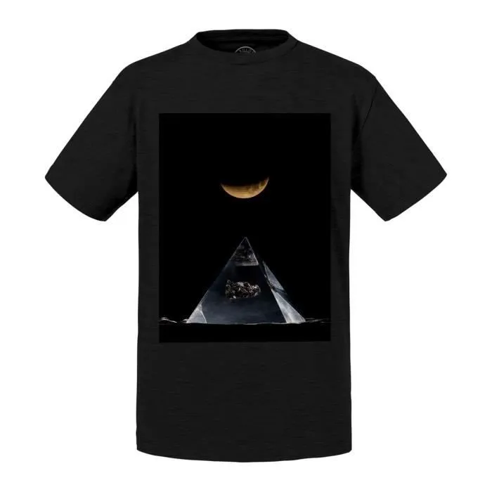 T-shirt Enfant Noir Echantillon De La Lune Eclipse Lunaire Espace Planete Apollo Pyramide-0
