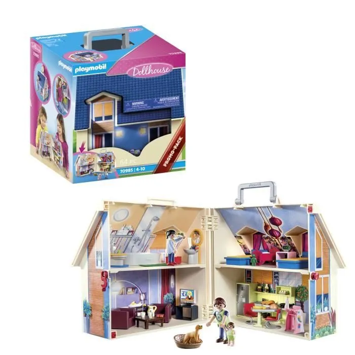 Bebeboutik PLAYMOBIL 70985 Maison Transportable Bleue 3 personnages Accessoires inclus 70985 Dollhouse La maison traditionnelle